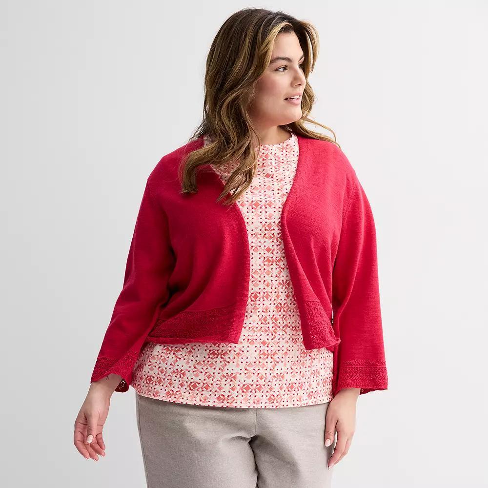 Plus Size Croft & Barrow® Pointelle Hem Open Front Cardigan, Women's, Size: 1XL, Maui Pink Product Image