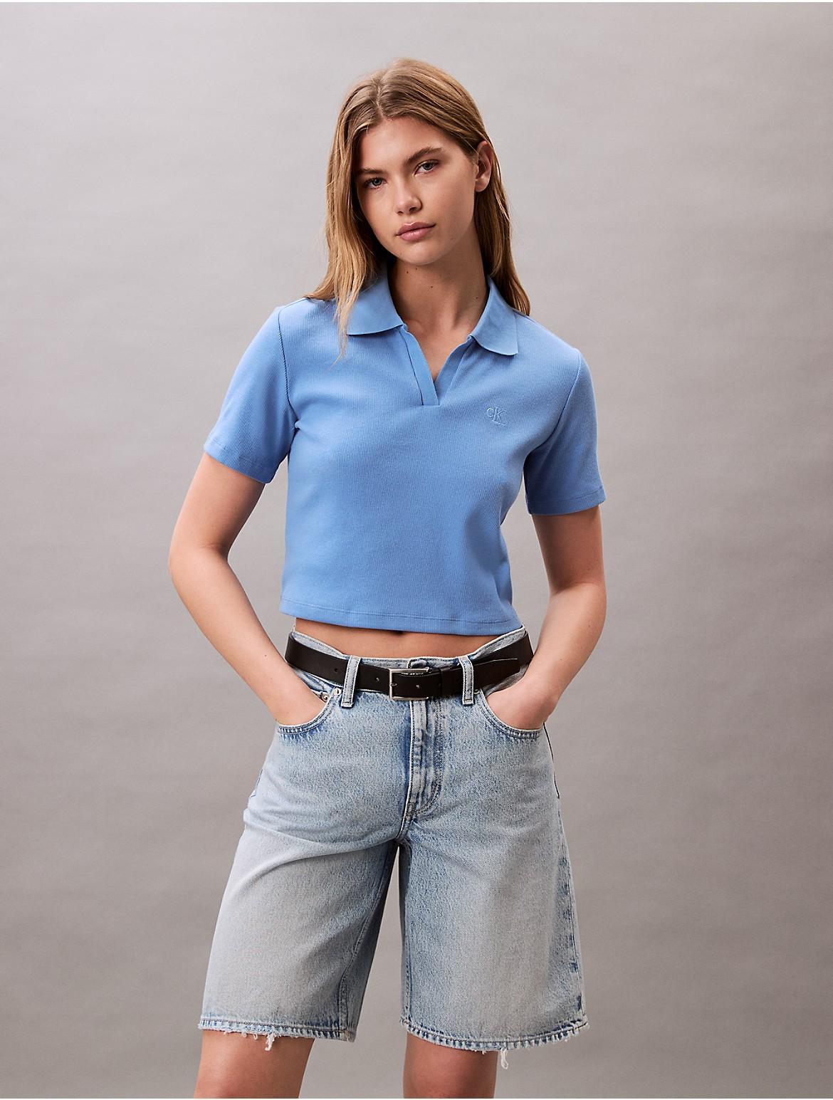 Calvin Klein Womens Cotton Contour Rib Polo T-Shirt - White Product Image