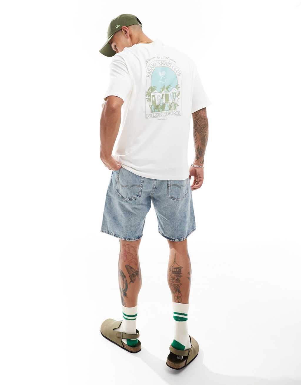 Selected Homme oversized T-shirt with bahamas tennis club print in white Product Image