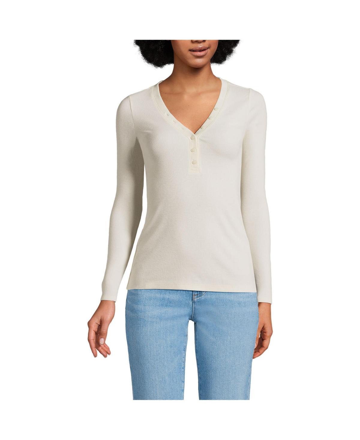 Petite Lands End Long Sleeve Ribbed Henley, Womens Product Image