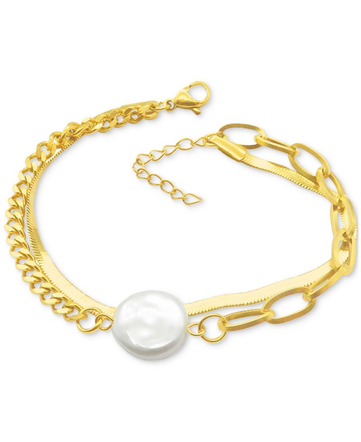 Adornia 14k Gold Plated Stainless Steel Mixed Chain Freshwater Cultured Pearl Bracelet, Womens Gold Tone Product Image