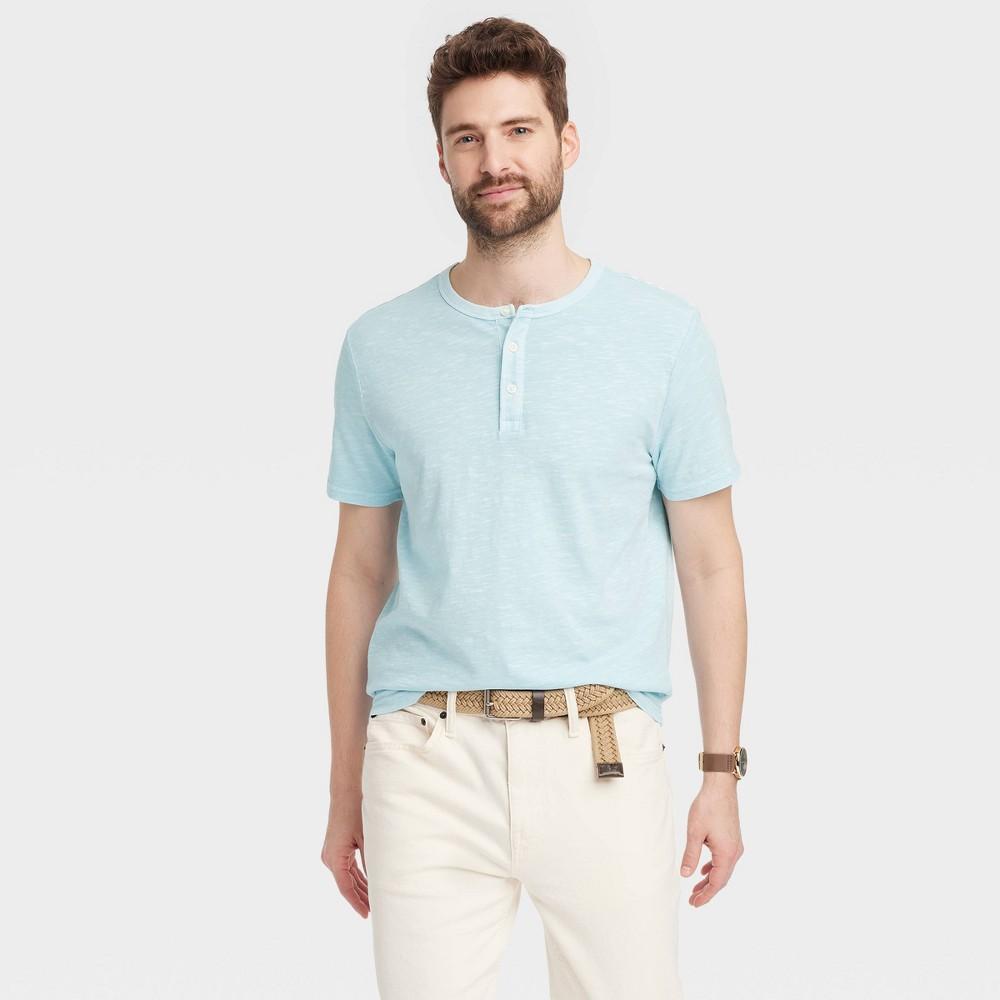 Mens Short Sleeve Henley T-Shirt - Goodfellow & Co Light Blue XL Product Image