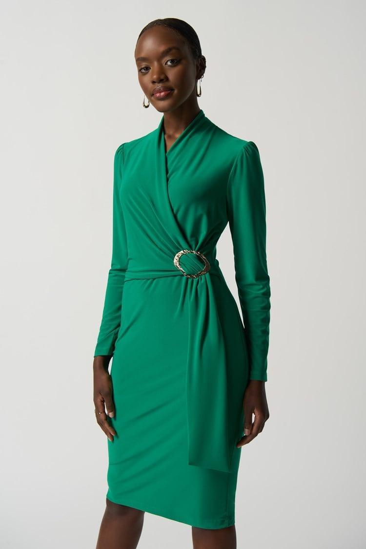 Long Sleeve Wrap Dress- Kelly Green Product Image