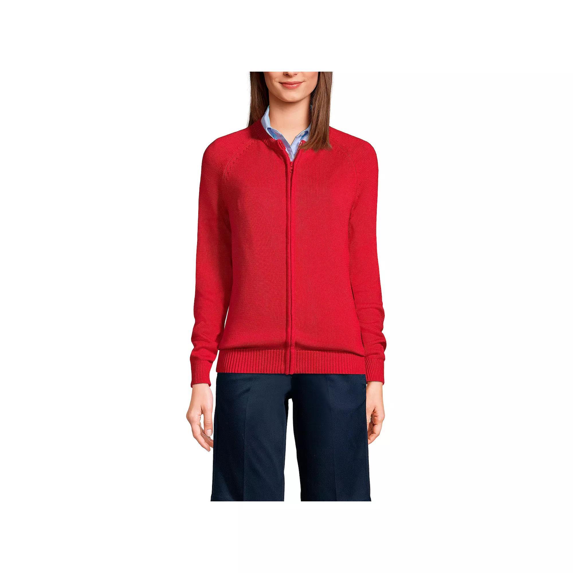 Women's Lands' End School Uniform Zipper-Front Cardigan Sweater,  Product Image