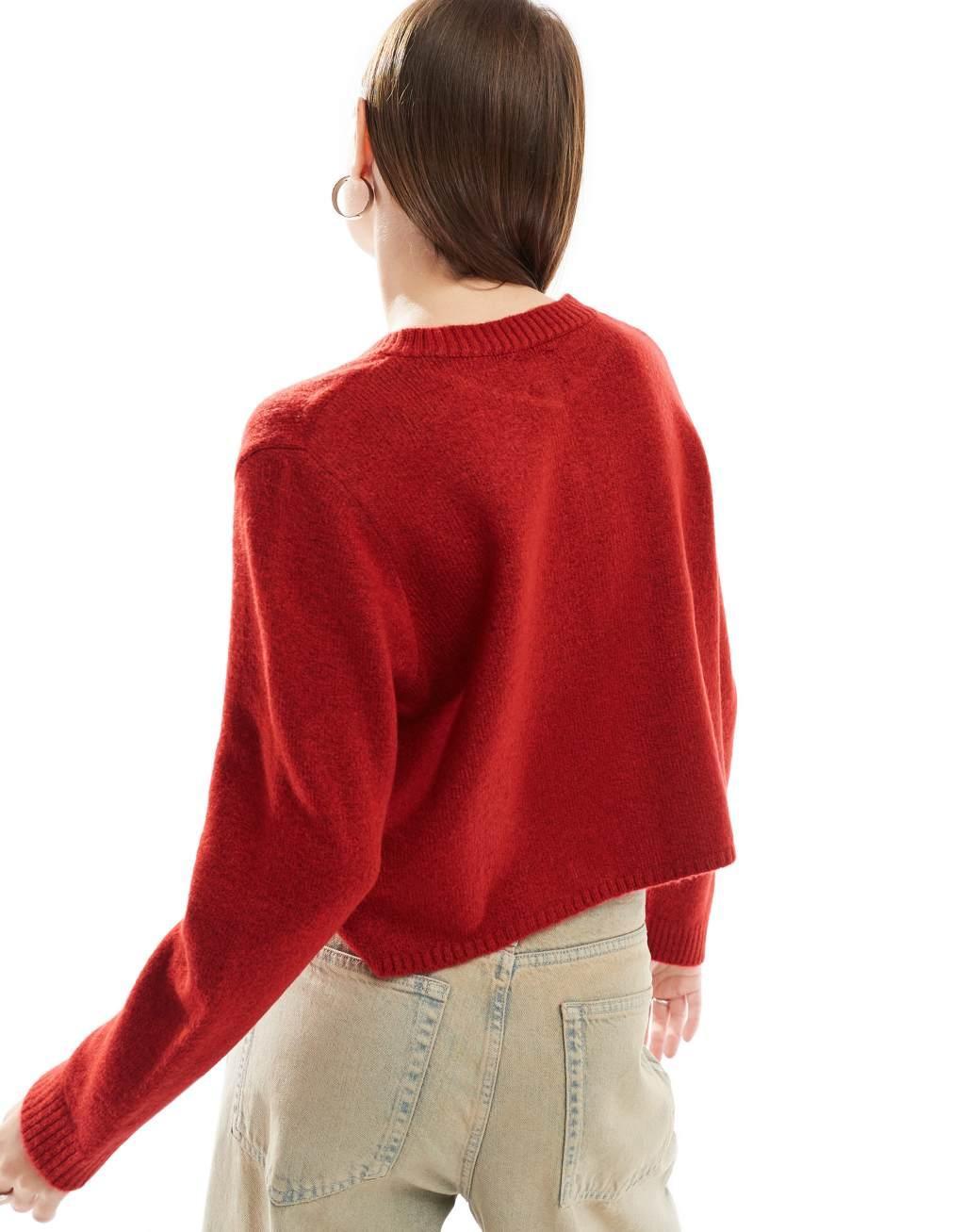 ASOS DESIGN fluffy knit cardigan in red Product Image