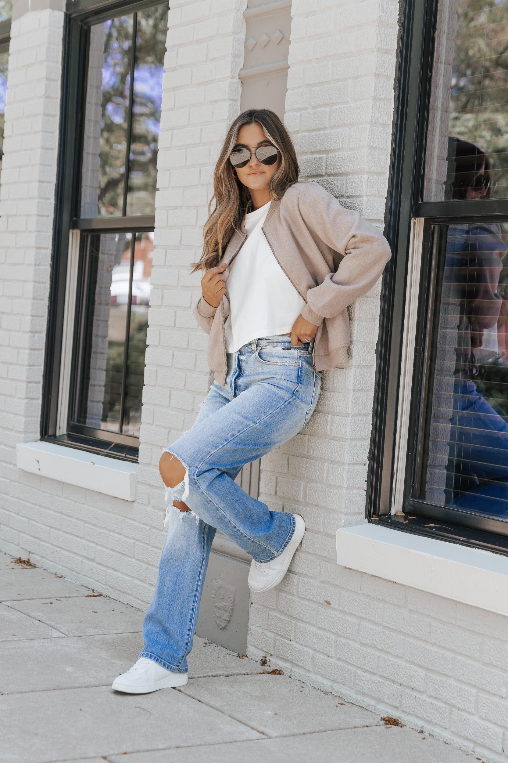 Light Mocha Contrast Bomber Jacket Product Image