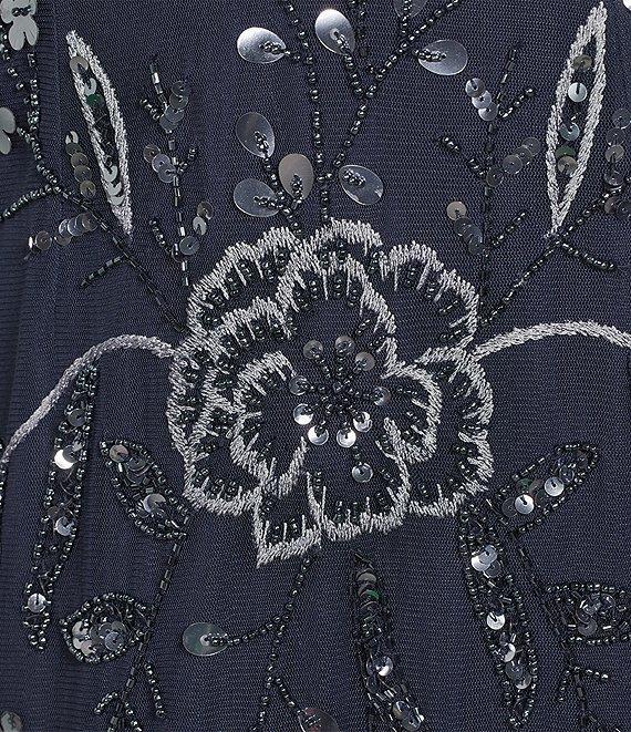 Adrianna Papell Beaded Mesh V-Neck Long Capelet Sleeves Sheath Gown Product Image