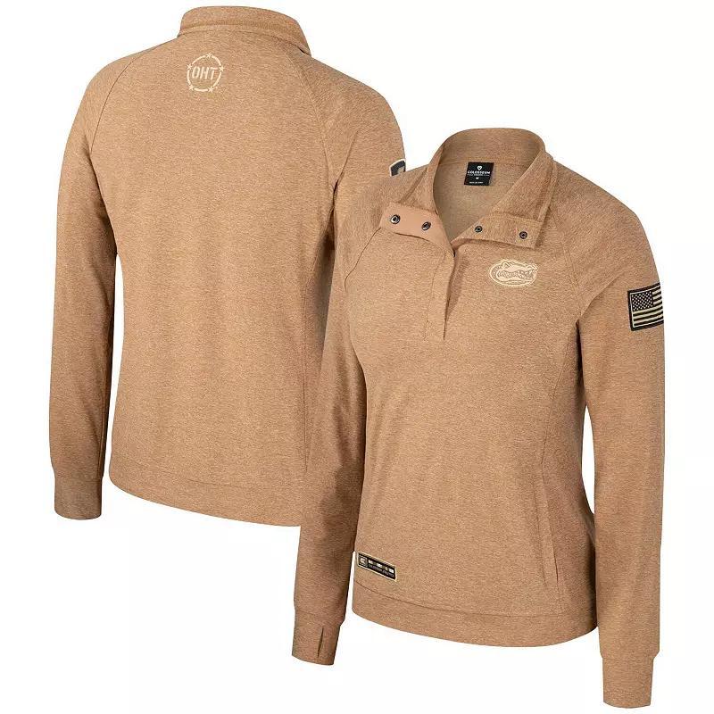 Womens Colosseum Tan LSU Tigers OHT Military Appreciation Sand Tatum Quarter-Snap Raglan Jacket Product Image