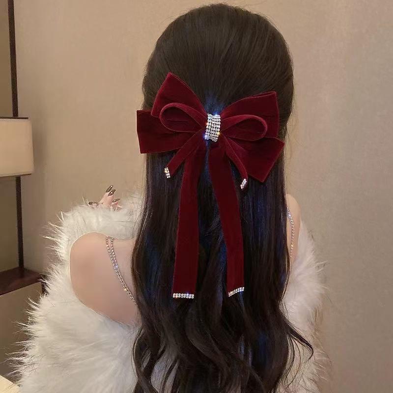 Bow Velvet Rhinestone Hair Clip Product Image