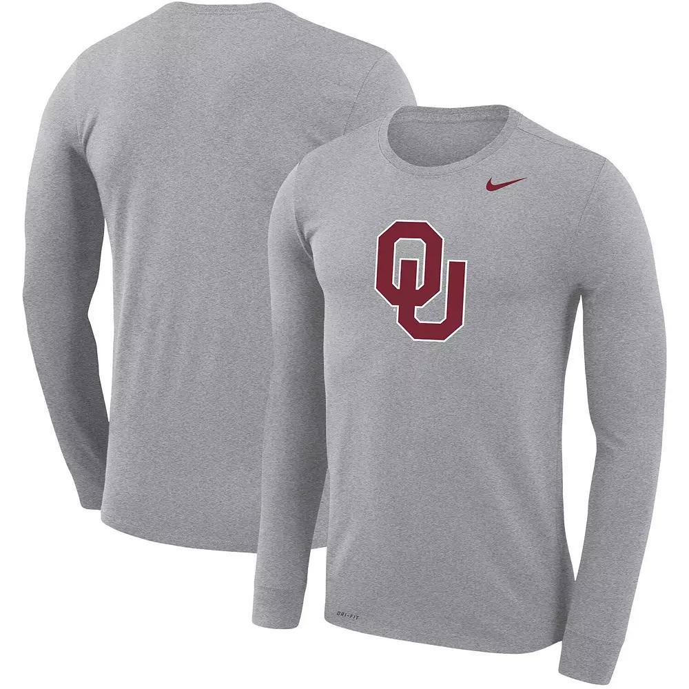 Men's Nike Heathered Gray Oklahoma Sooners School Logo Legend Performance Long Sleeve T-Shirt, Size: Small, Grey Product Image