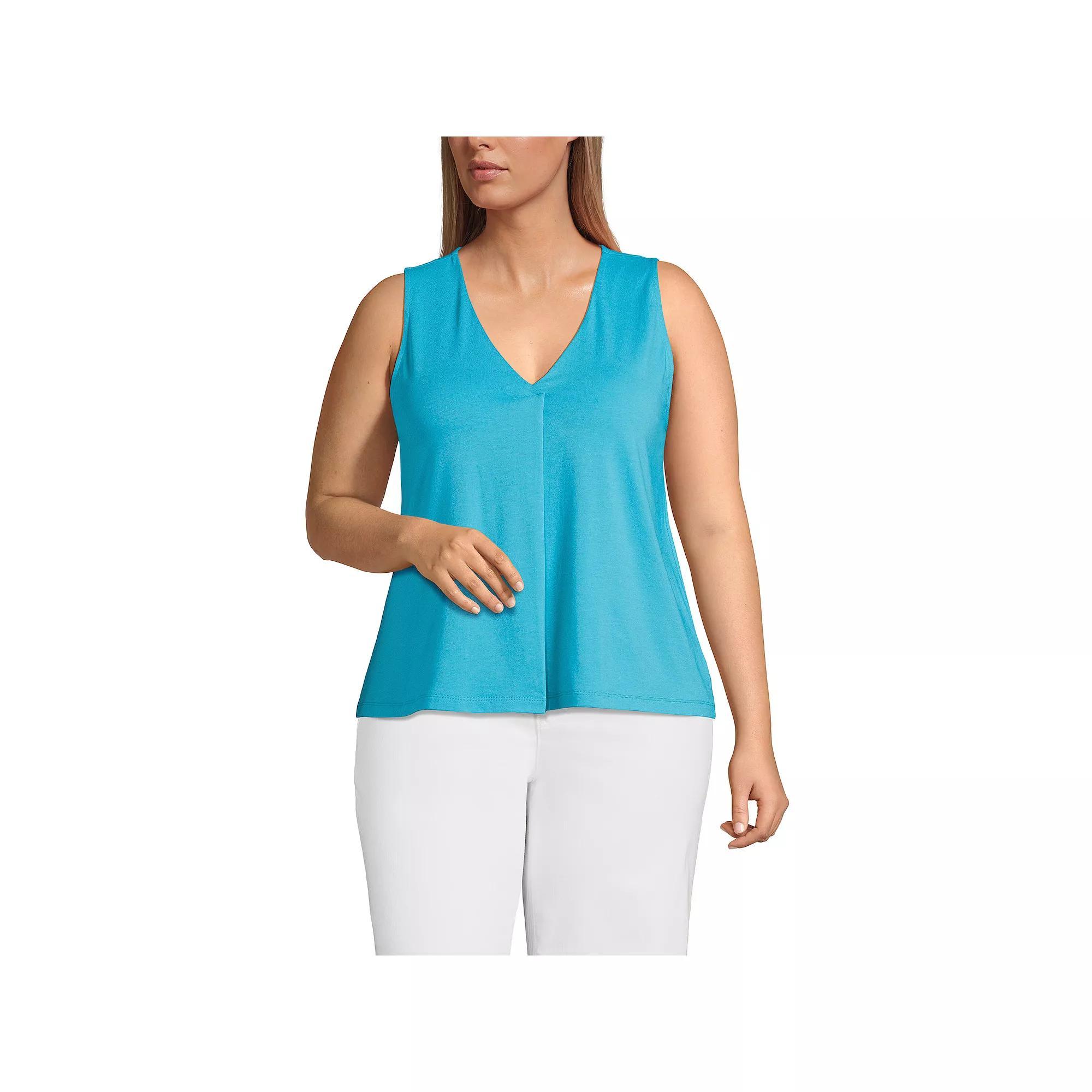 Plus Size Lands' End Lightweight Pleated V-Neck Tank Top, Women's, Size: 2XL, Island Turquoise Product Image