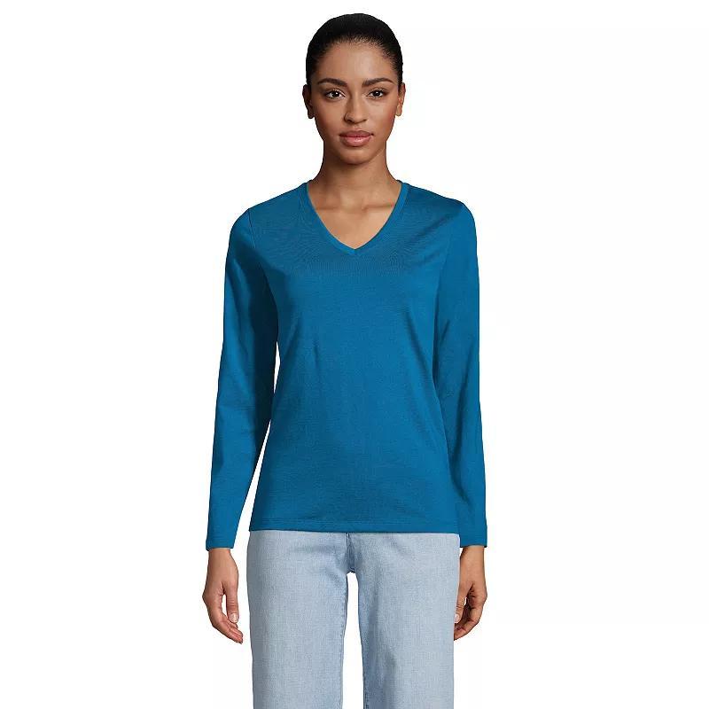 Petite Lands End Supima Cotton Relaxed V-Neck Tee, Womens Baltic Blue Product Image