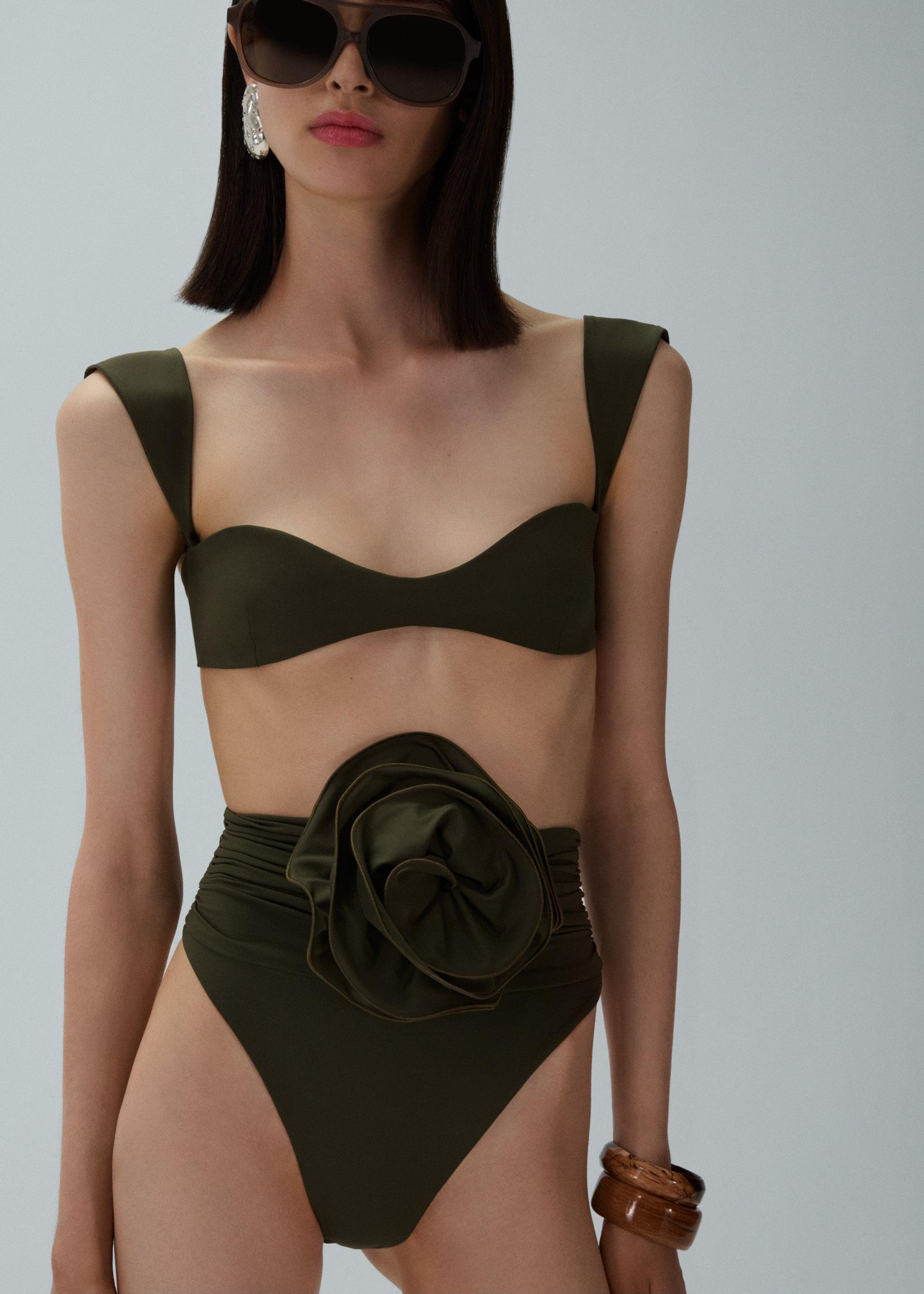 Retro bustier swim top in khaki Product Image