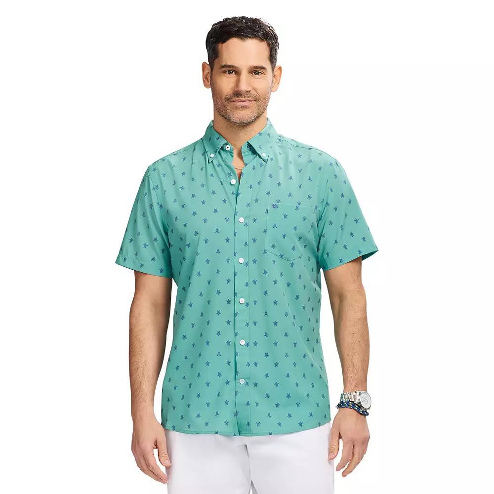 Men's IZOD Breeze Woven Short Sleeve Button Down Shirt, Size: Large, Green Turtles Product Image