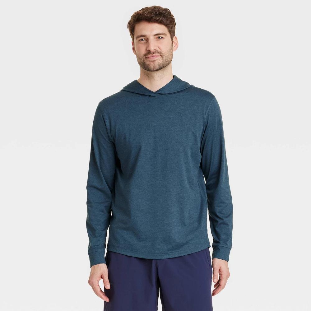 Mens Soft Stretch Hooded Long Sleeve Top - All In Motion Heathered Blue XXL Product Image