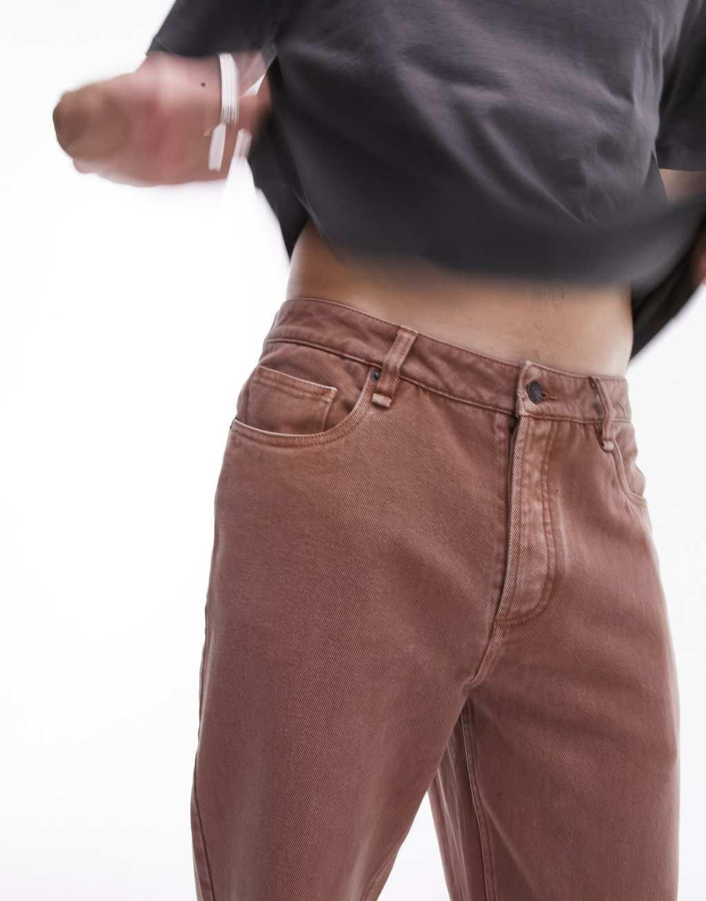 Topman cotton twill straight pants in brown Product Image