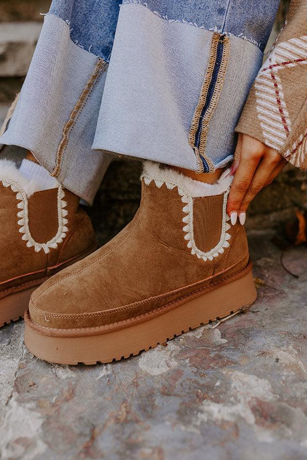 The Phoebe Faux Suede Platform Bootie in Tan Product Image