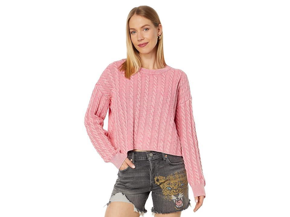 Lucky Brand Cable Crew Sweater (Sangria Acid Wash) Women's Clothing Product Image