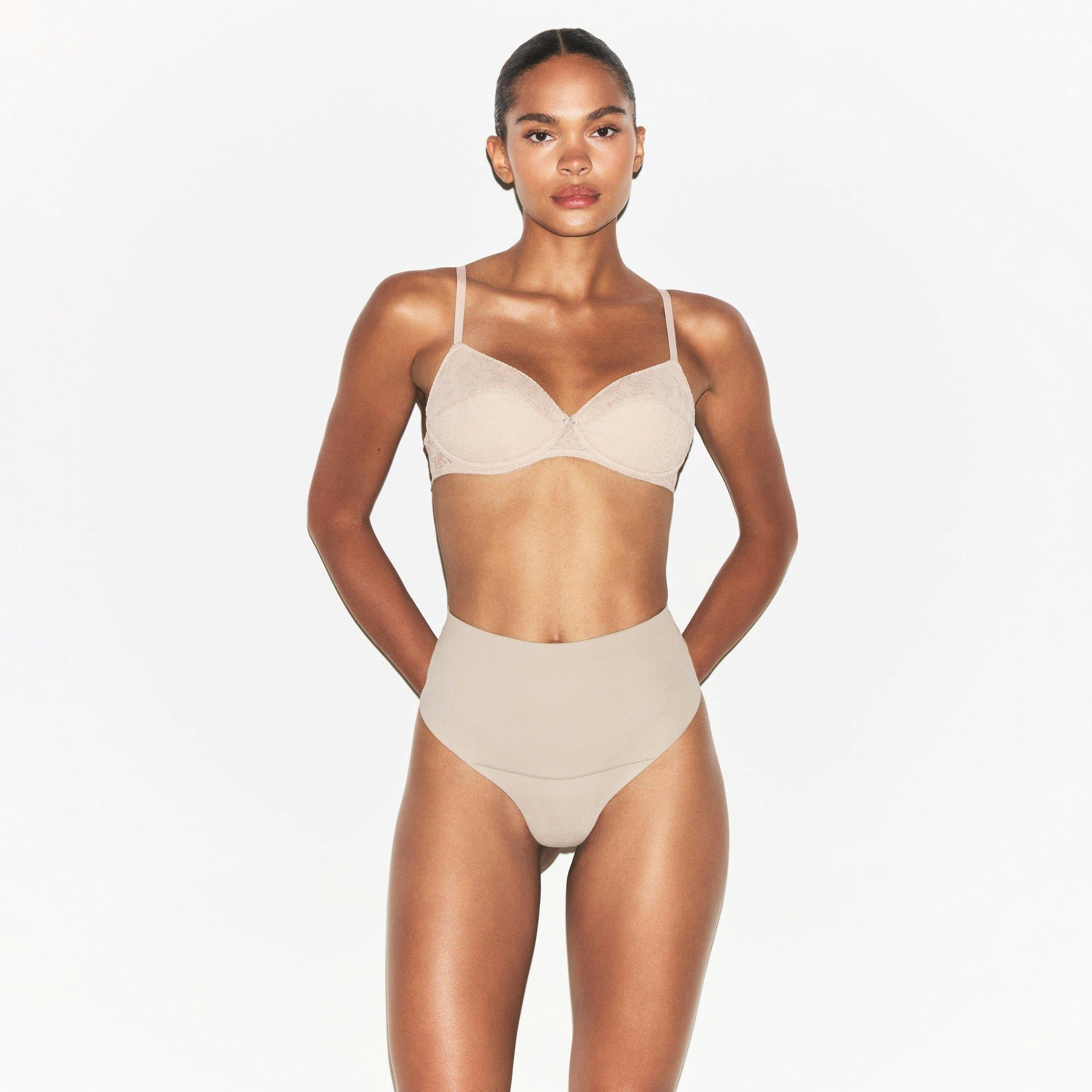 COTTON SHAPEWEAR HIGH-WAISTED THONG | LINEN Product Image