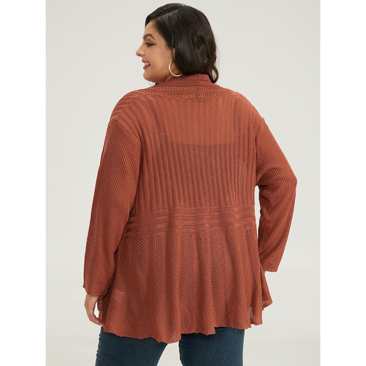 Plus Size Plain Hollow Out Drop Shoulder Open Front Cardigan Chocolate Women Casual Loose Long Sleeve Everyday Cardigans BloomChic 30/6X Product Image