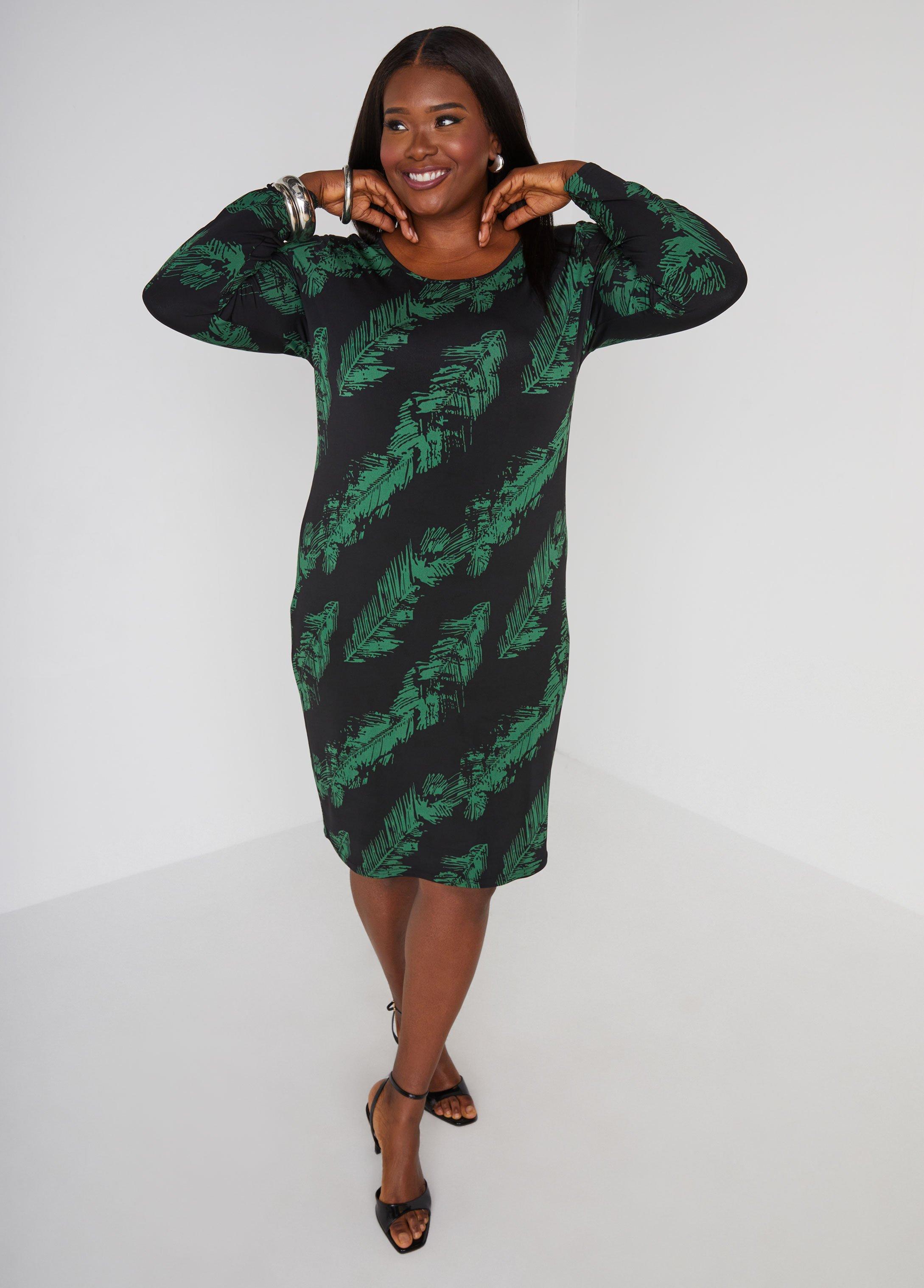 Plus Size Leaf Print Bodycon Dress Ashley Stewart Product Image