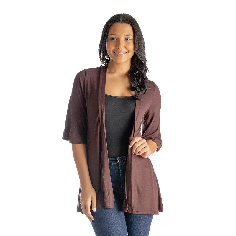 Womens 24Seven Comfort Apparel Open Front Elbow Length Sleeve Cardigan Product Image