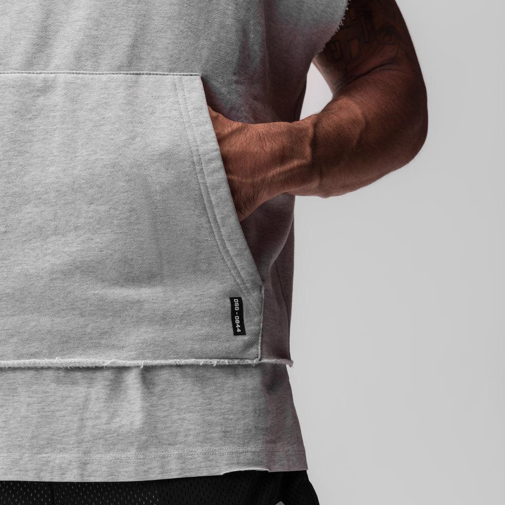 0844. Tech Essential™ Raw Hem Cutoff Hoodie - Heather Grey Product Image