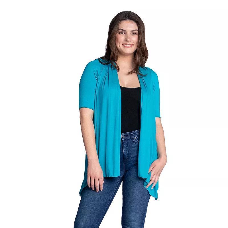 Womens 24Seven Comfort Apparel Loose Fit Open Front Cardigan with Half Sleeve Green Product Image