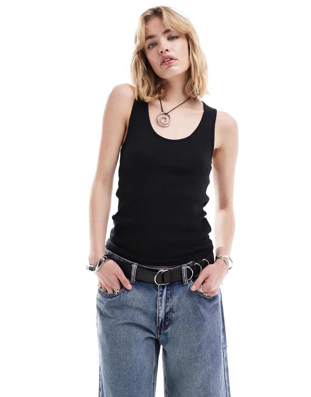 Weekday Ruby semi-sheer tank top in black Product Image