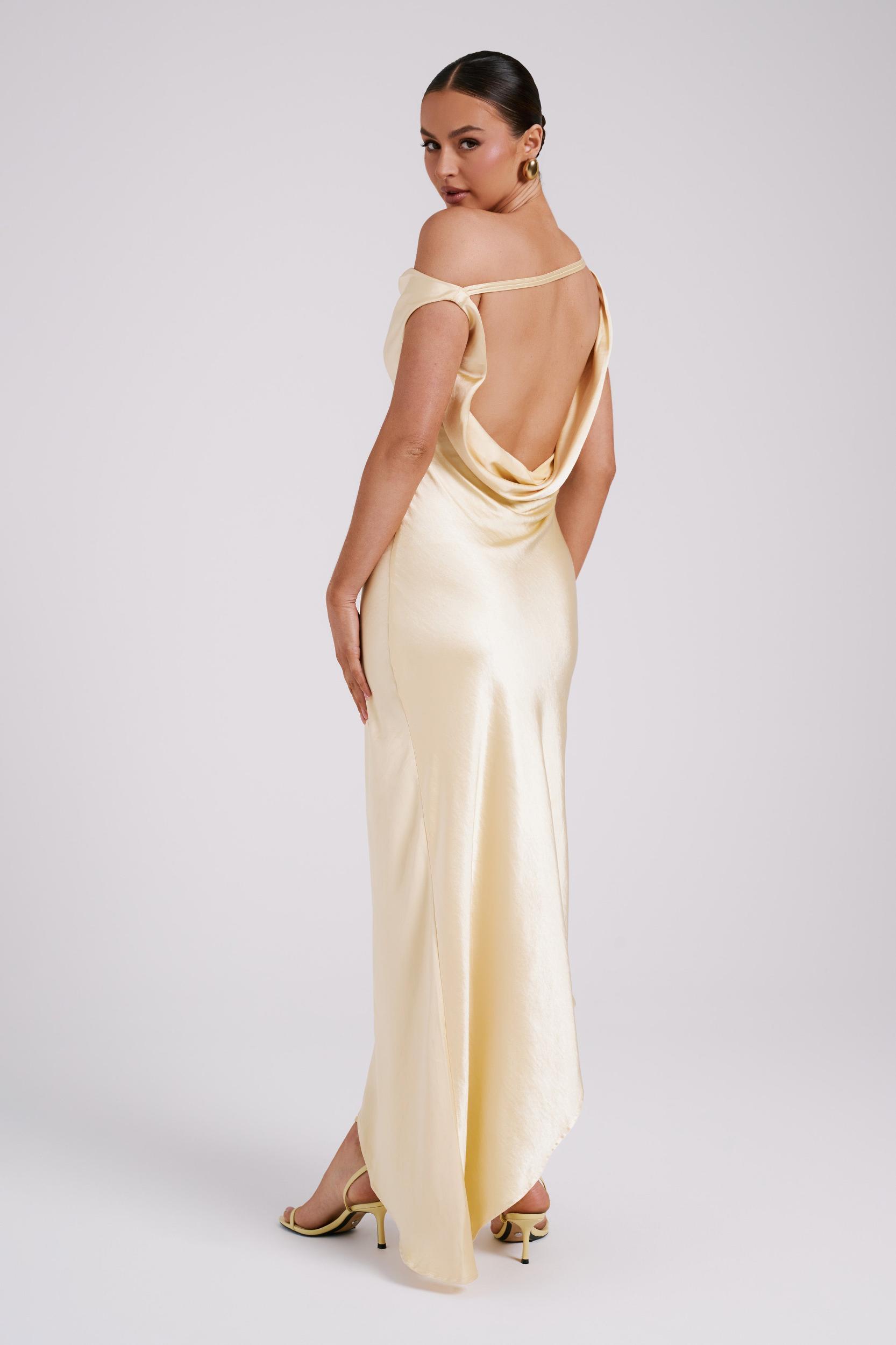 Yvette Slip Maxi Dress With Asymmetrical Hem - Butter Product Image