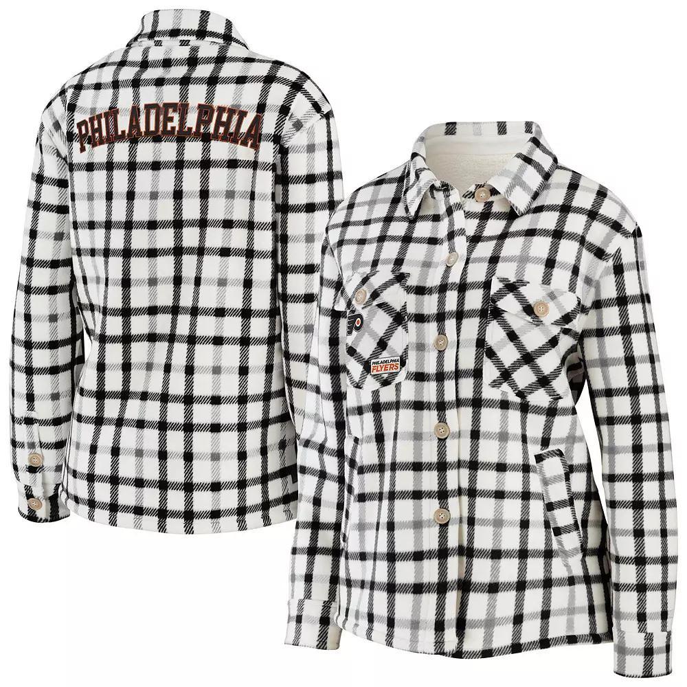 Women's WEAR by Erin Andrews Oatmeal Philadelphia Flyers Plaid Button-Up Shirt Jacket, Size: 2XL, Fly Team Product Image