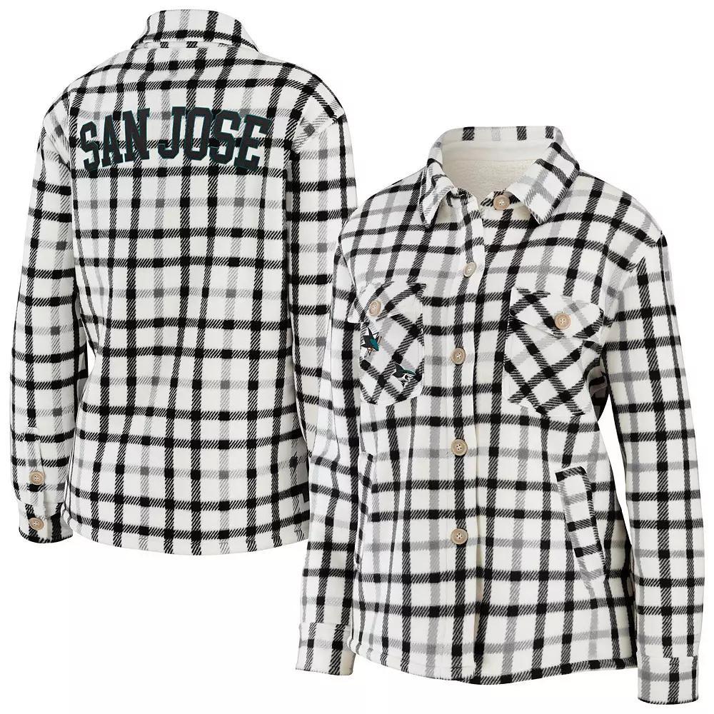 Women's WEAR by Erin Andrews Oatmeal San Jose Sharks Plaid Button-Up Shirt Jacket, Size: Small, Sks Team Product Image