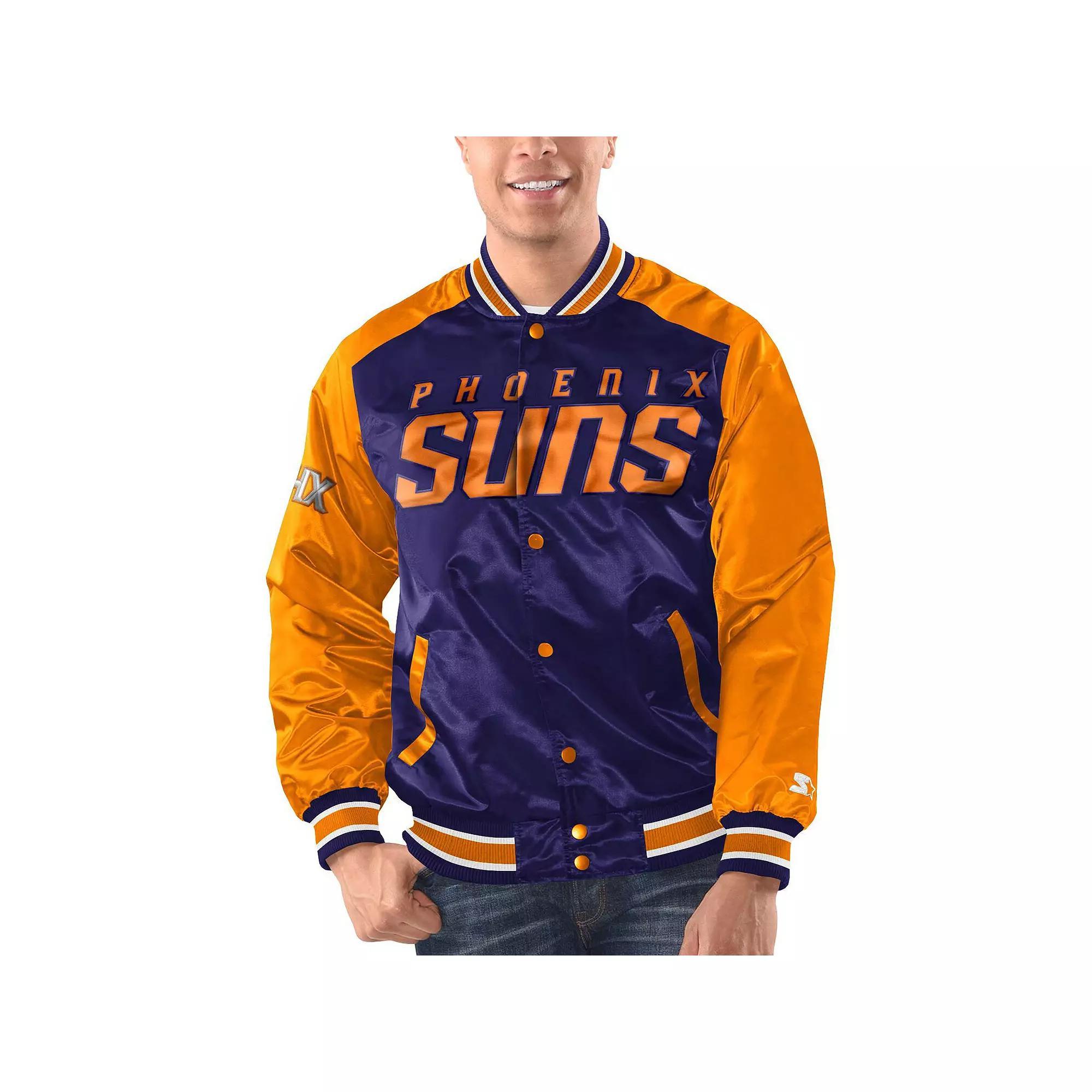 Men's Starter Purple/Orange Phoenix Suns Renegade Satin Full-Snap Varsity Jacket, Size: XL, Phx Purple Product Image