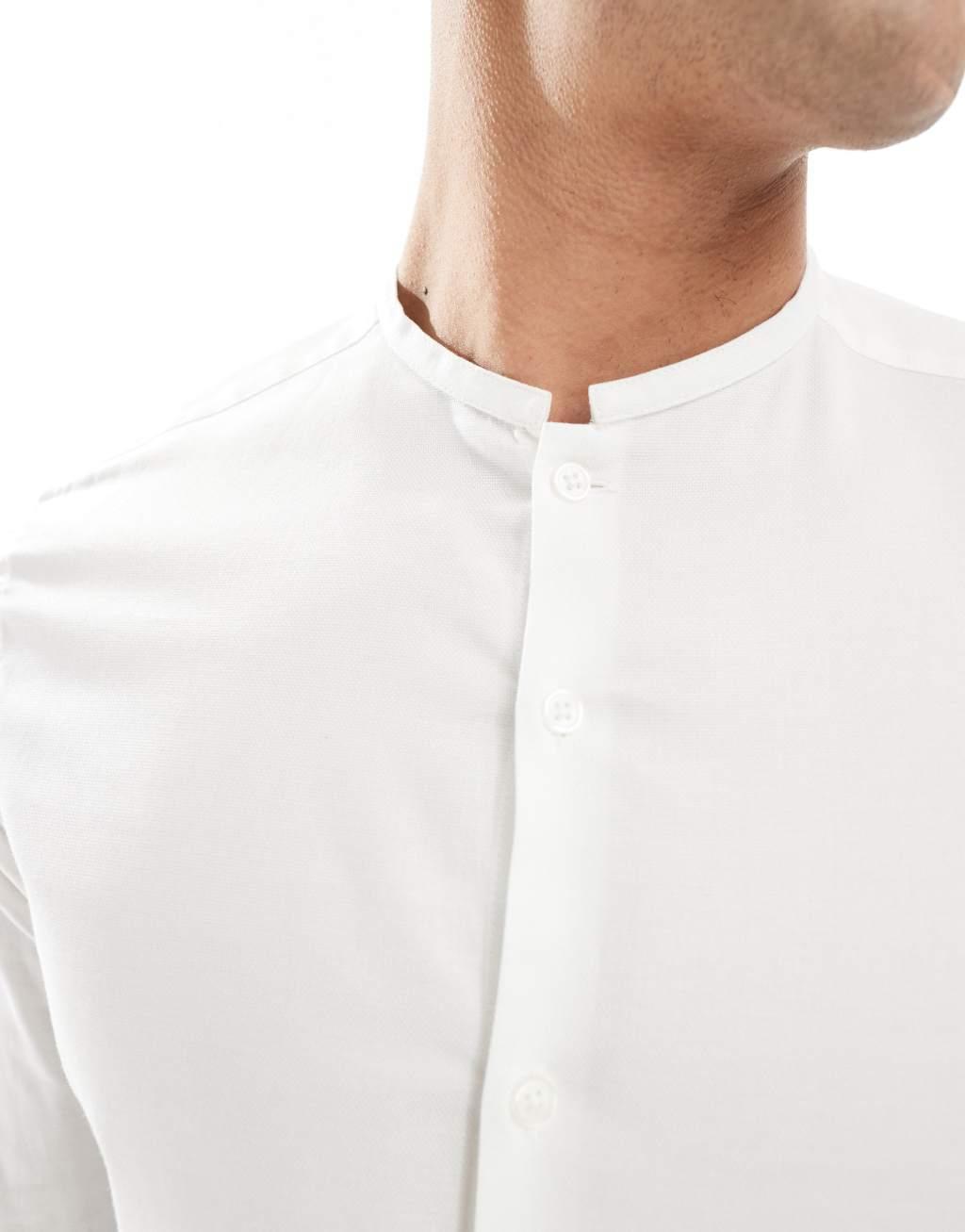 ASOS DESIGN smart shirt with grandad collar in white Product Image