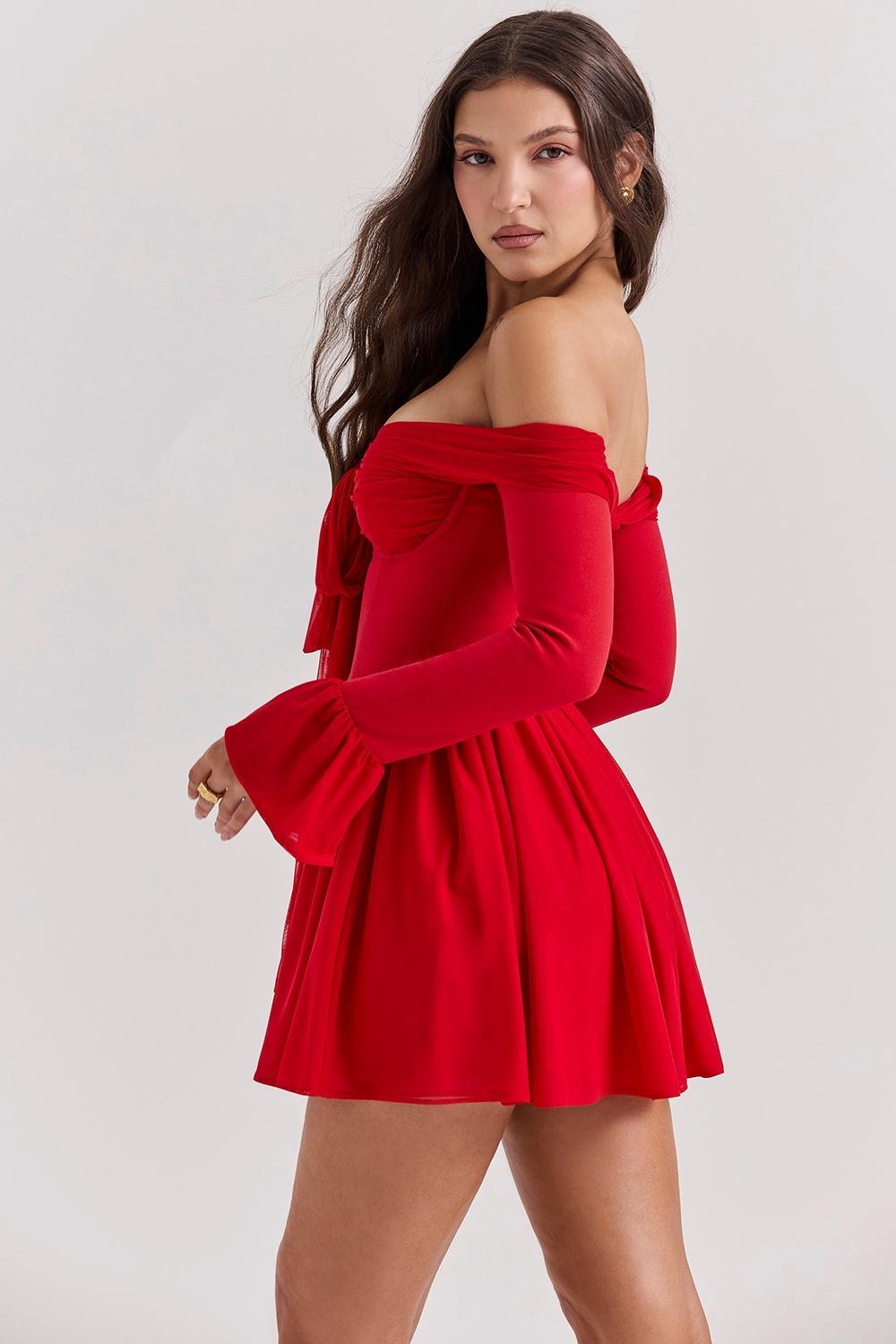 Alana Scarlet Off Shoulder Dress Product Image