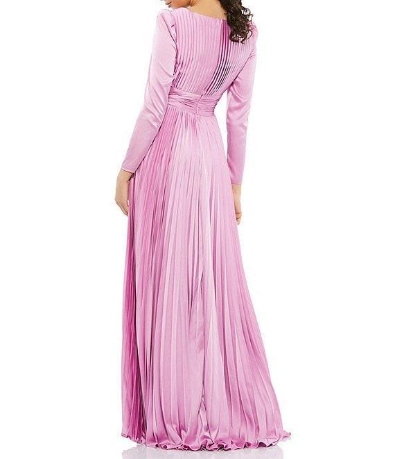 Mac Duggal Surplice V-Neck 3/4 Sleeve Pleated A-Line Gown Product Image