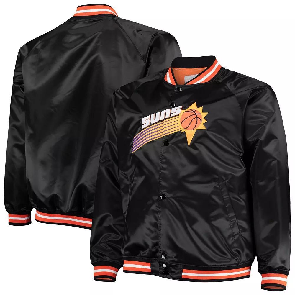 Men's Mitchell & Ness Black Phoenix Suns Big & Tall Hardwood Classics Raglan Satin Full-Snap Jacket, Size: 3XLT, Phx Black Product Image