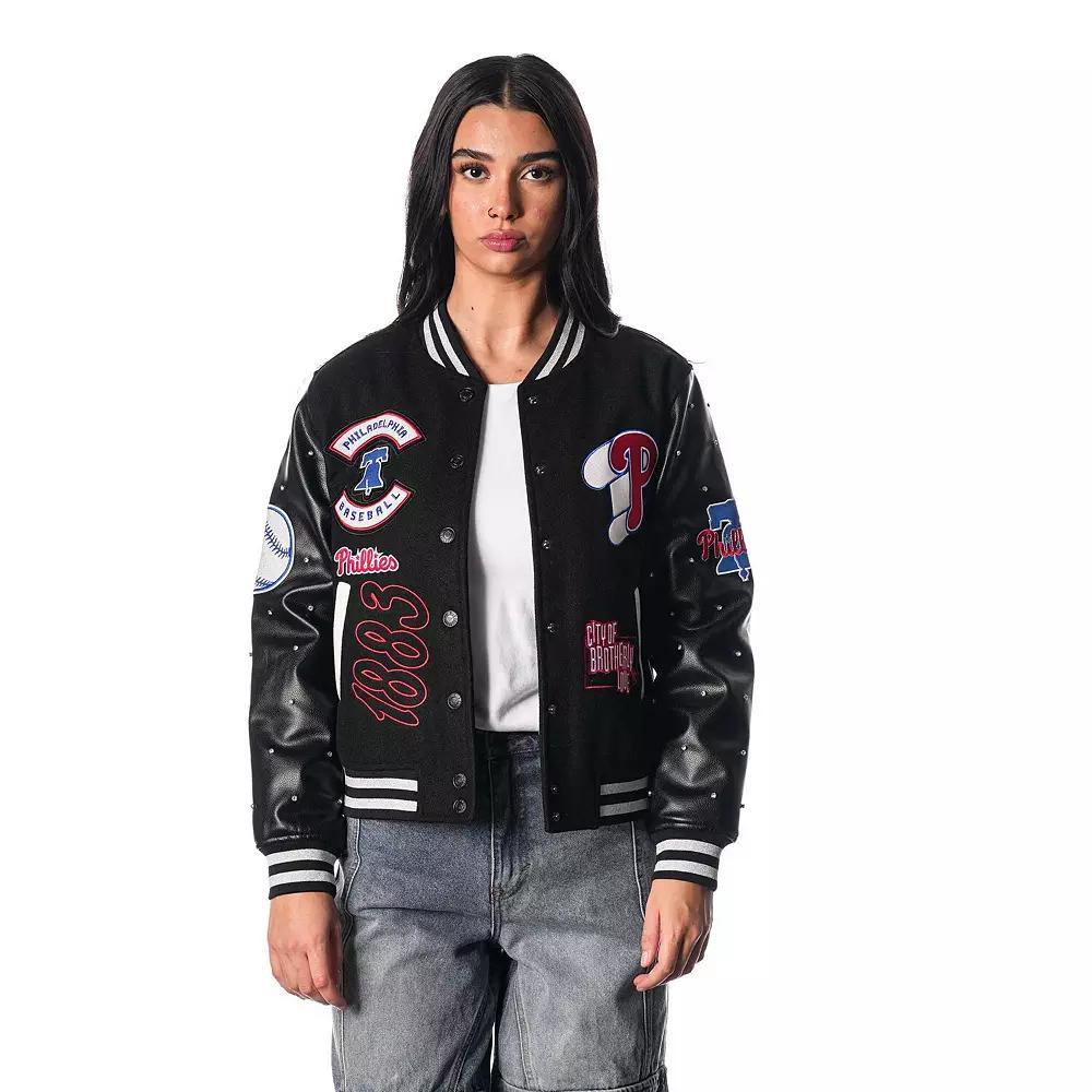 Women's The Wild Collective Black Philadelphia Phillies Full-Snap Varsity Jacket, Size: XL Product Image
