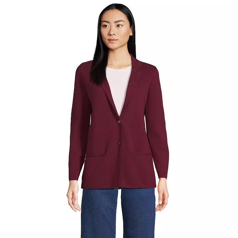 Women's Lands' End Fine Gauge Cotton Button Front Sweater Blazer, Size: XL, Deep  Blue Product Image