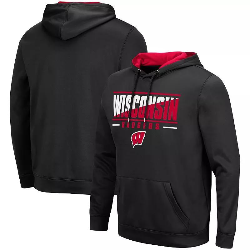 Men's Colosseum Black Wisconsin Badgers Slash Stack 2.0 Pullover Hoodie, Size: Small Product Image