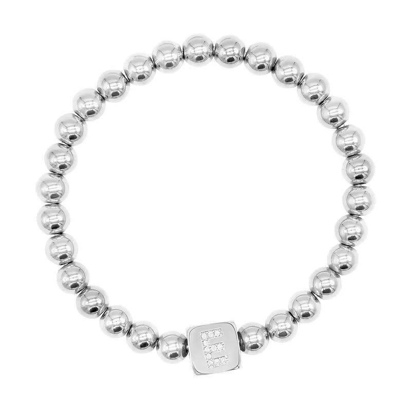 Adornia Silver Tone Cubic Zirconia Initial Cube Stretch Bracelet, Womens Silver Tone E Product Image