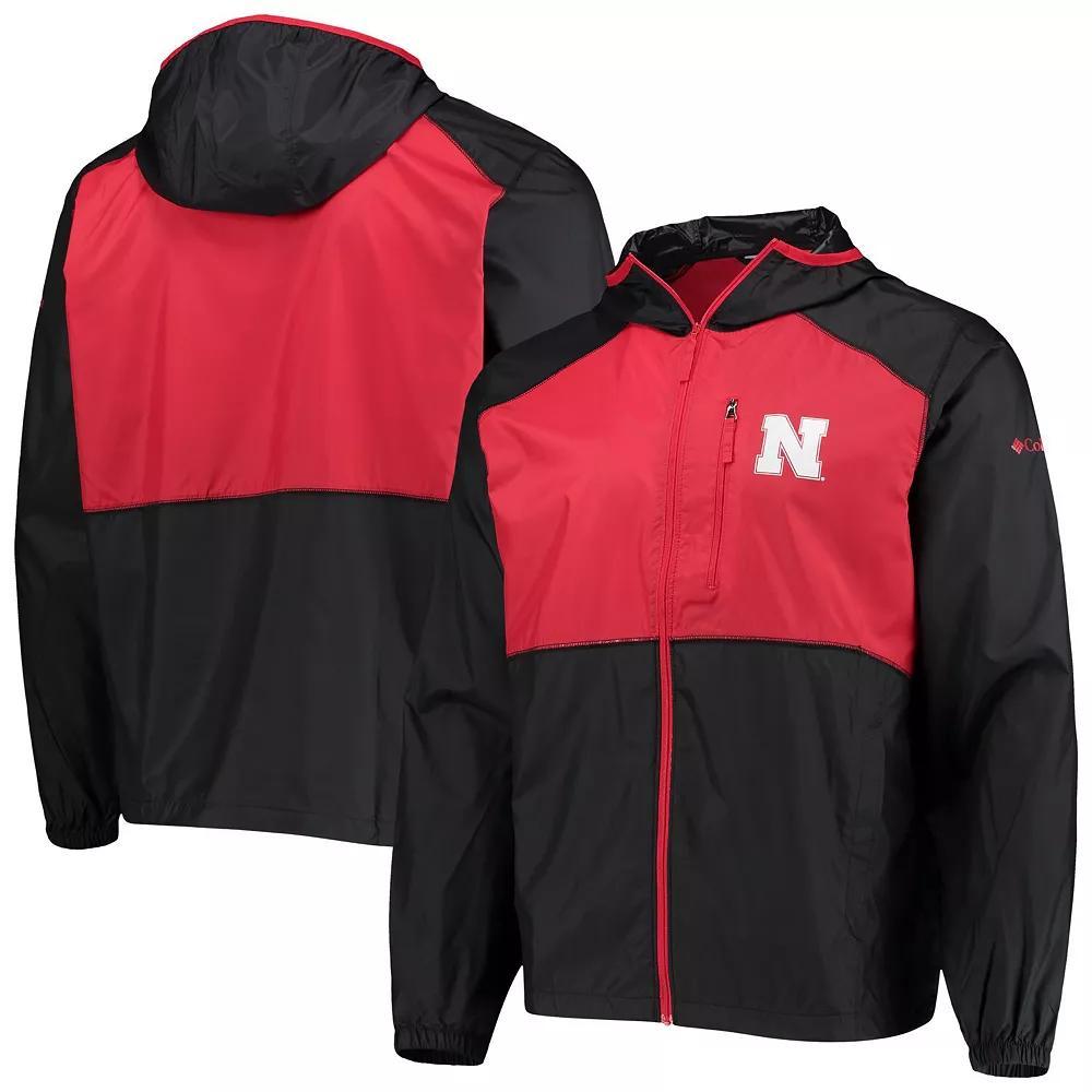 Men's Columbia Black/Scarlet Nebraska Huskers Flash Forward Hoodie Full-Zip Lightweight Windbreaker, Size: Large Product Image