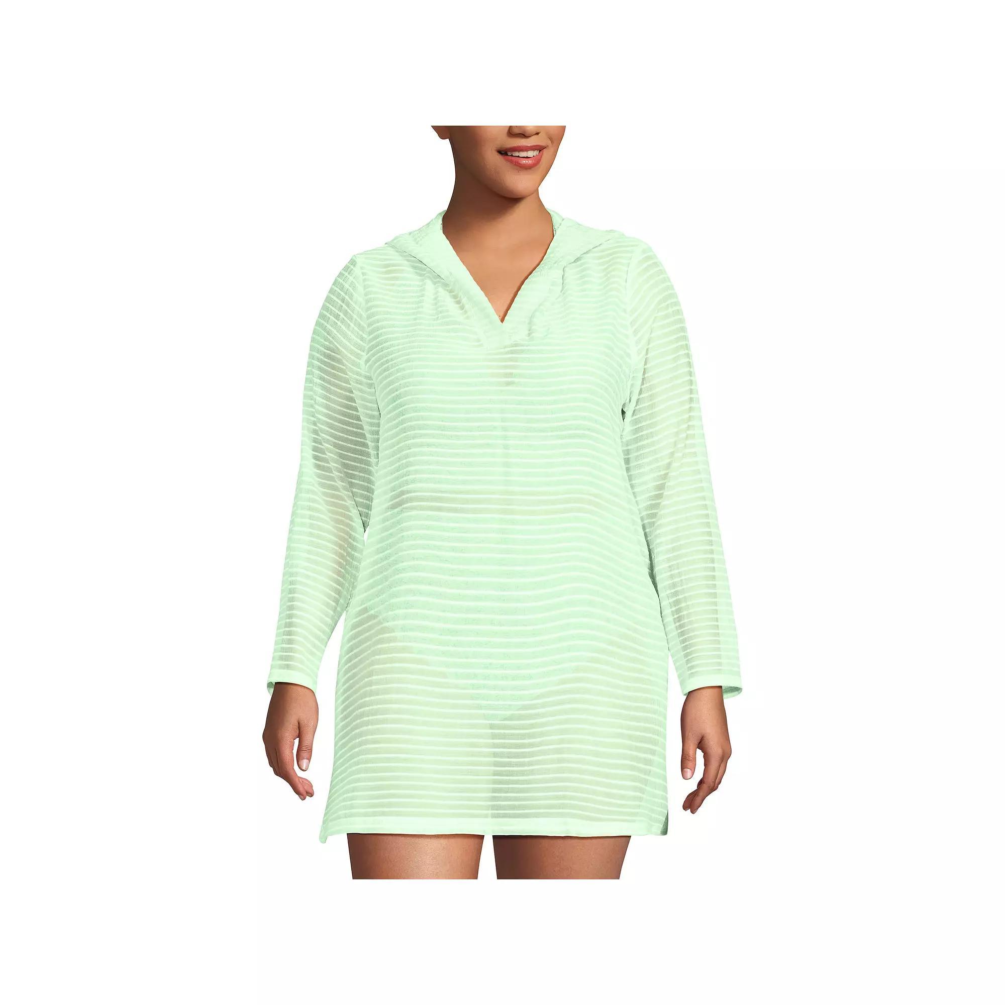 Plus Size Lands' End Rib Hooded Mini Swim Cover-Up Dress, Women's, Size: 1XL, Icy Mint Green Product Image