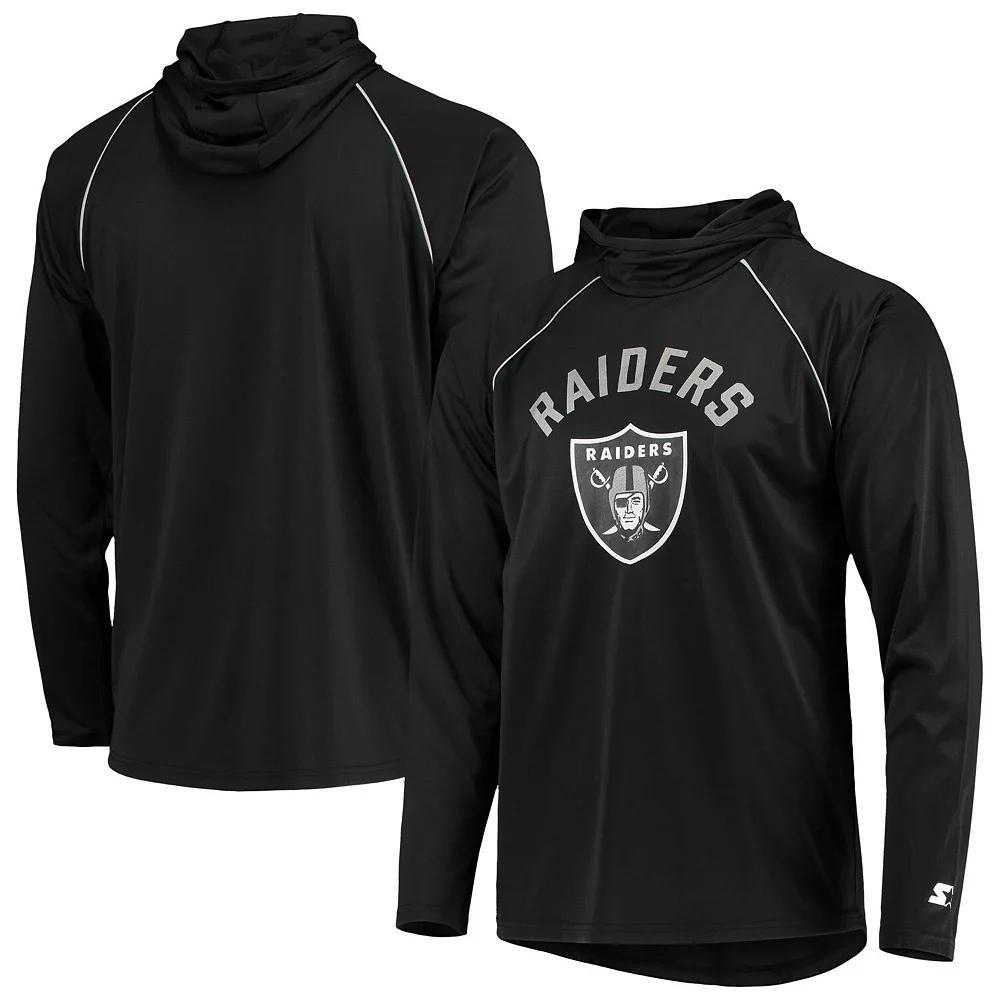 Men's Starter Black Las Vegas Raiders Raglan Long Sleeve Hoodie T-Shirt,  Product Image