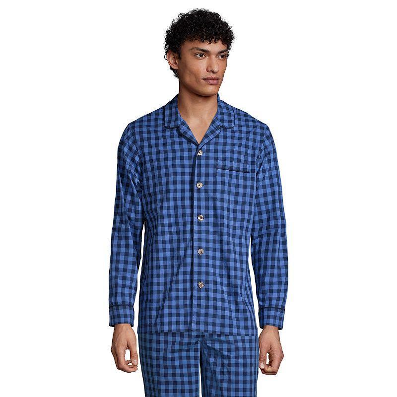 Mens Lands End Broadcloth Pajama Sleep Shirt Blue Chambray Product Image