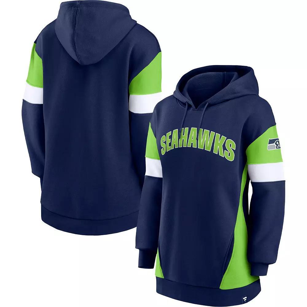 Women's Fanatics Branded College Navy/Neon Green Seattle Seahawks Lock It Down Pullover Hoodie,  Product Image