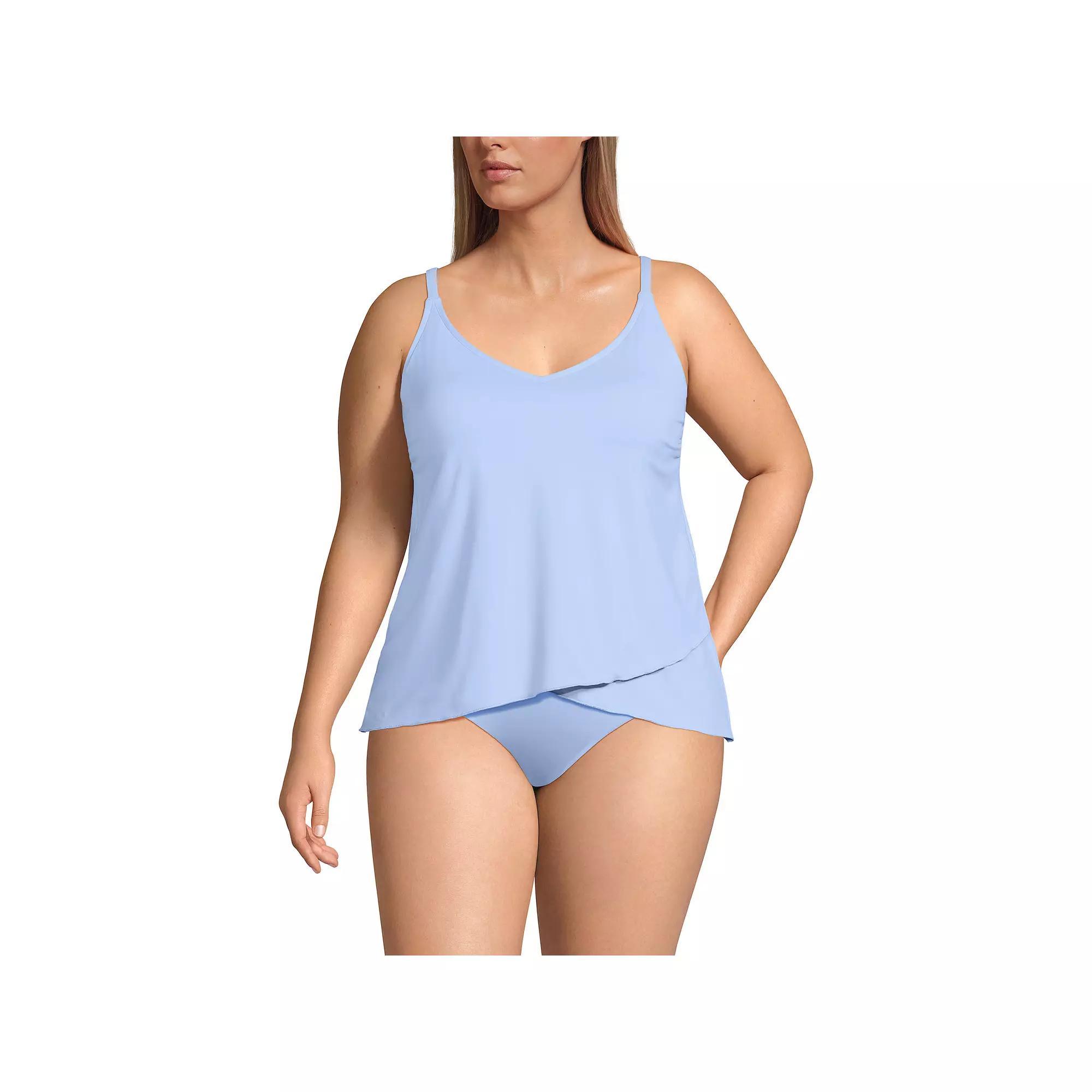 Plus Size Lands' End Chlorine Resistant V-Neck Tulip Hem Tankini Swimsuit Top, Women's, Size: 3XL LONG, Soft Cloud Blue Product Image