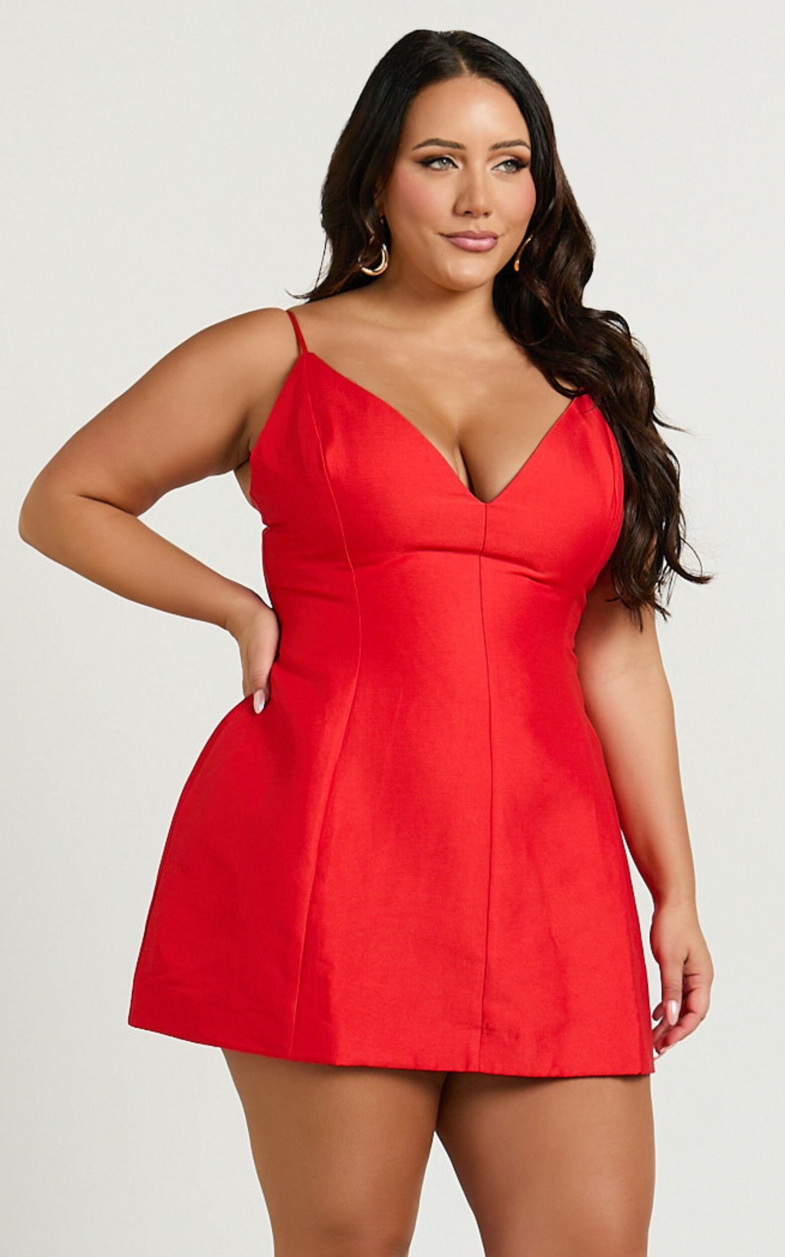 Sheeran Mini Dress - Plunge A Line Dress in Red Product Image