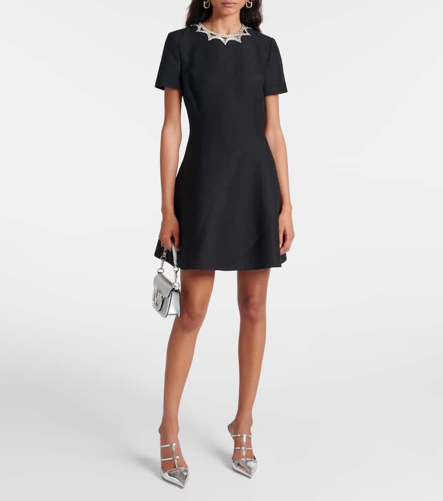 VALENTINO Crystal-neckline Mini Dress In Nero/strass Product Image