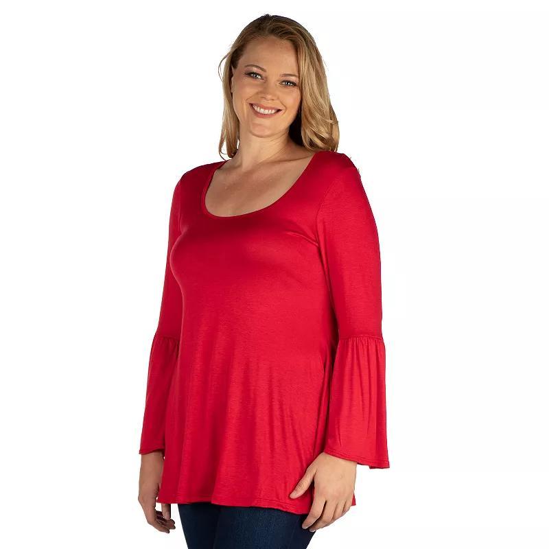 Plus Size 24Seven Comfort Apparel Bell Sleeve Flared Tunic Top, Women's, Size: 2XL, Purple Product Image